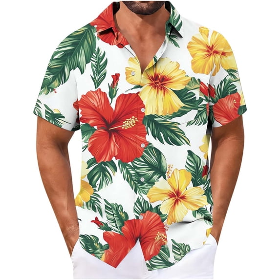APEXFWDT Men's Big&Tall Button Down Hawaiian Shirt Short Sleeve Tropical Beach Shirt Floral Print Casual Shirt,M,Yellow