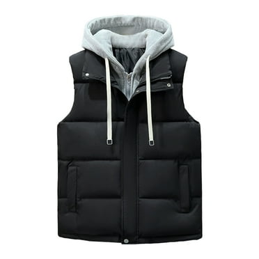 APEXFWDT Men's Big&Tall Colorblock Puffer Vest Sleeveless Drawstring Hooded Coat Zip-Up Warm Winter Outerwear with Pockets,M,Black