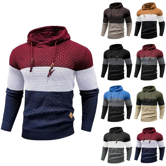 APEXFWDT Men's Big & Tall Contrast Color Hoodie Long Sleeve Jacquard Knit Sweatshirt Casual Athletic Top,XXXL,Army Green