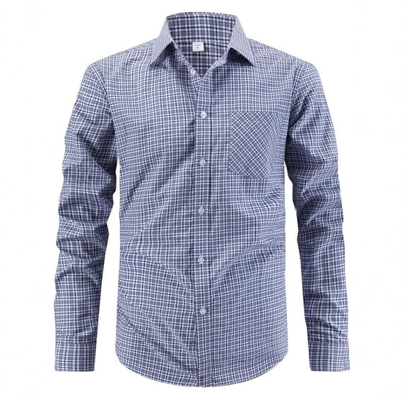 APEXFWDT Men's Big&Tall Cotton Plaid Shirt Button-Up Long Sleeve Dress Shirt Business Casual Formal Shirt, Comfort Fit,L,Gray