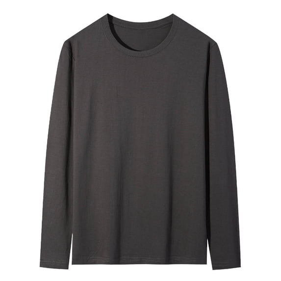 APEXFWDT Men's Big&Tall Crew Neck Cotton T-shirt Breathable Long Sleeve Tee Casual Essential Solid Color Undershirt,M,Dark Gray
