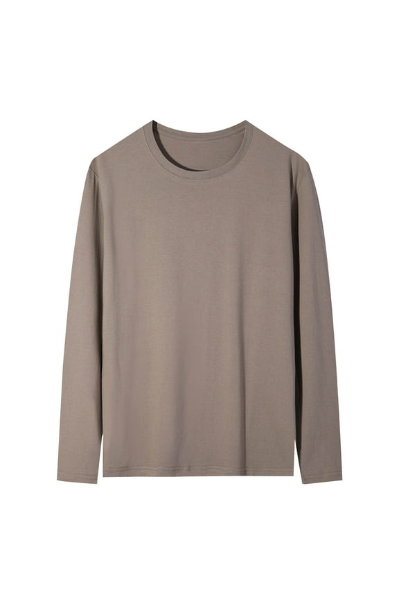 APEXFWDT Men's Big&Tall Crew Neck Cotton T-shirt Breathable Long Sleeve Tee Casual Essential Solid Color Undershirt,XXXXL,Khaki