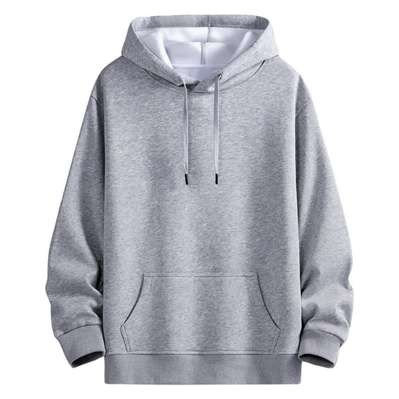 APEXFWDT Men's Big & Tall Drawstring Hoodie Long Sleeve Loose Solid Basic Pullover Essential Sweatshirt with Pockets,XXXL,Gray