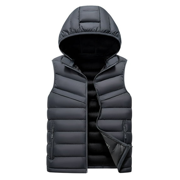 APEXFWDT Men's Big&Tall Fleece-Lined Hooded Vest Sleeveless Full Zip Puffer Jacket Padded Vest Outerwear with Removable Hat & Zip Pockets for Winter Layering,XXXL,Gray