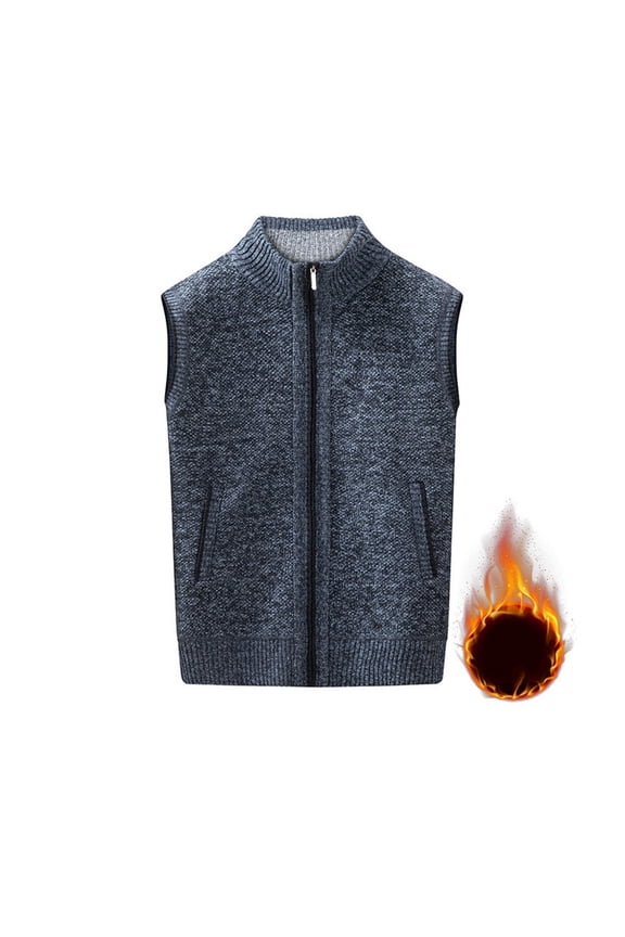 APEXFWDT Men's Big & Tall Fleece-Lined Sweater Vest Zip-Up Crewneck Sleeveless Casual Coat Warm Outerwear for Fall/Winter,XXXL,Blue