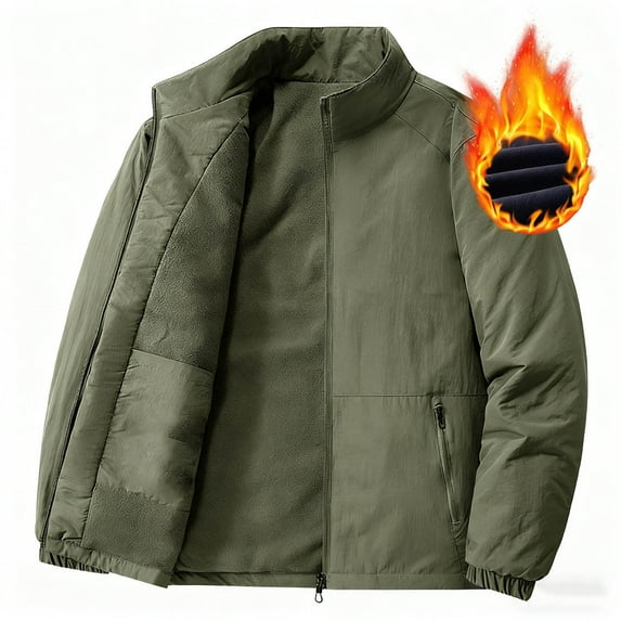 APEXFWDT Men's Big&Tall Fleece-Lined Winter Jacket Zip-Up Stand Collar Casual Warm Puffer Coat Thick Outerwear with Zipper Pockets Winter Outdoor Work