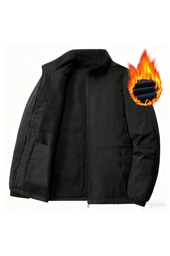 APEXFWDT Men's Big&Tall Fleece-Lined Winter Jacket Zip-Up Stand Collar Casual Warm Puffer Coat Thick Outerwear with Zipper Pockets Winter Outdoor Work