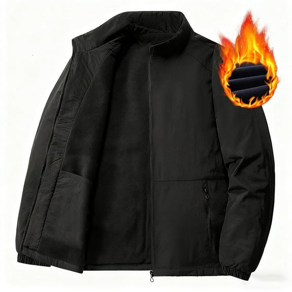 APEXFWDT Men's Big&Tall Fleece-Lined Winter Jacket Zip-Up Stand Collar Casual Warm Puffer Coat Thick Outerwear with Zipper Pockets Winter Outdoor Work