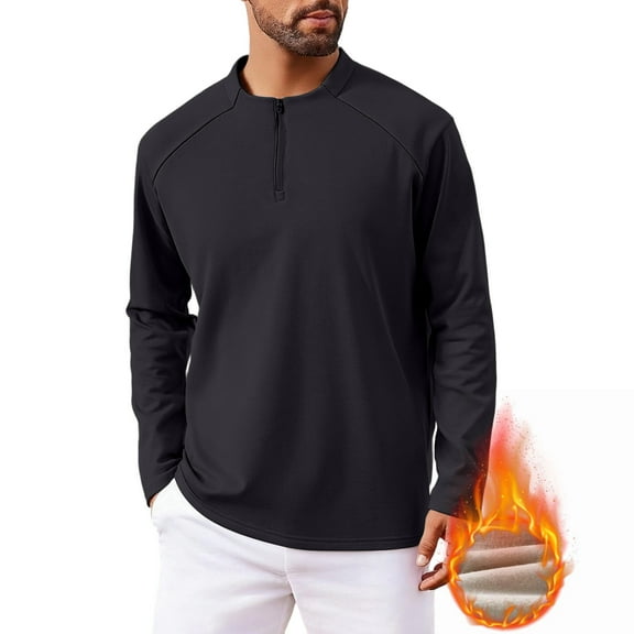 APEXFWDT Men's Big & Tall Half Zip Long Sleeve Top Mock Neck Fleece-Lined Shirt Casual Solid Color Warm Pullover for Cold Days Errands