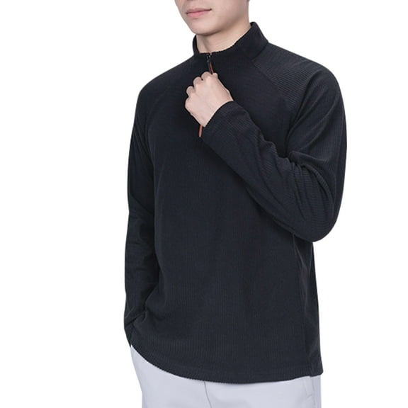 APEXFWDT Men's Big & Tall Half-Zip Pullover Stand Collar Long Sleeve Athletic Fit Top for Gym Workouts and Outdoor Training,XXXXL,Black