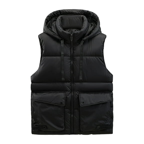 APEXFWDT Men's Big&Tall Hooded Puffer Vest Sleeveless Stand Collar Zip-Up Warm Outerwear Winter Casual Vest with Secure Pockets,L,Black