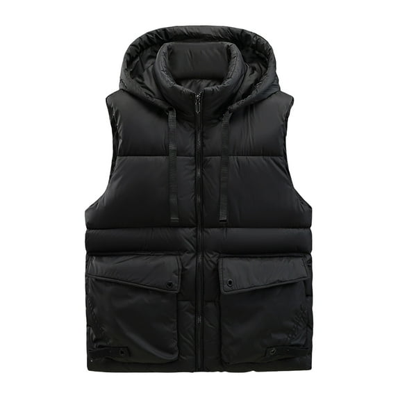 APEXFWDT Men's Big&Tall Hooded Puffer Vest Sleeveless Stand Collar Zip-Up Warm Outerwear Winter Casual Vest with Secure Pockets,XXXL,Black
