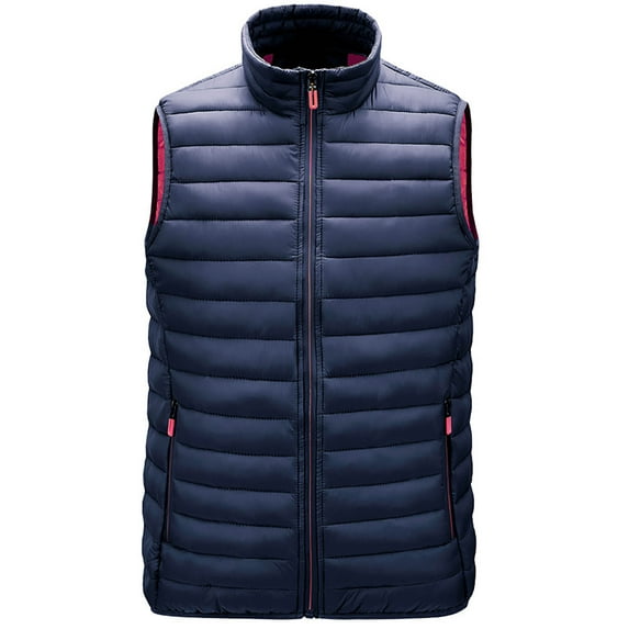 APEXFWDT Men's Big&Tall Puffer Vest Stand Collar Zip-Up Sleeveless Lightweight Fall/Winter Coat Outerwear with Zip Pockets,L,Dark Blue