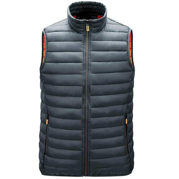 APEXFWDT Men's Big&Tall Puffer Vest Stand Collar Zip-Up Sleeveless Lightweight Fall/Winter Coat Outerwear with Zip Pockets,XXXL,Gray