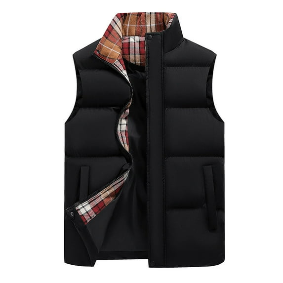 APEXFWDT Men's Big&Tall Puffer Vest Zip-Up Stand Collar Plaid Color-Block Warm Vest Sleeveless Athletic Jacket for Winter Commutes