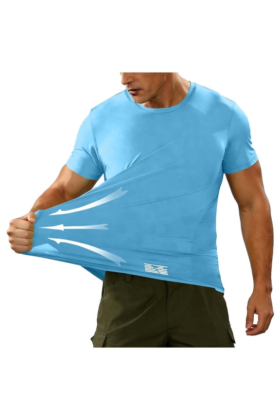 Men's Big&Tall Quick Dry Athletic T-Shirt Summer Stretch Running Fitness Short Sleeve Tee Shirt for Workout,XXXXL,Light Blue