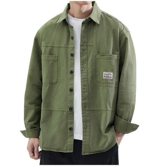 APEXFWDT Men's Big & Tall Shirt Jacket - Lightweight Cotton Button Front Shirt, Work Jacket for Outdoor & Casual Wear,XXXL,Army Green