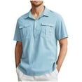 thumbnail image 1 of APEXFWDT Men's Big & Tall Shirt - Linen Blend Collared Casual Golf Shirt Short Sleeve Workout Summer Shirt with Chest Pockets,S,Light Blue, 1 of 5