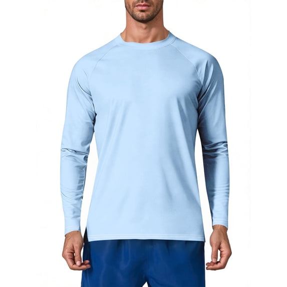 APEXFWDT Men's Big&Tall Sun Protection T Shirt Quick Dry Long Sleeve Sun Shirt Casual Crew Neck Athletic Tee,M,Light Blue