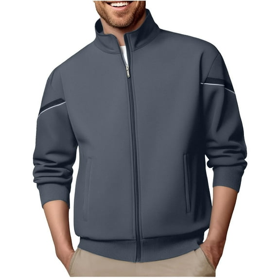 APEXFWDT Men's Big&Tall Track Jacket Zip-Up Jacket Stand Collar Lightweight Athletic Running Sweatshirt with Pockets, Functional Activewear,XL,Gray