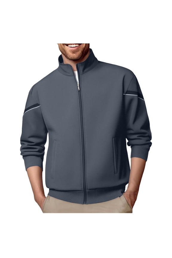 APEXFWDT Men's Big&Tall Track Jacket Zip-Up Jacket Stand Collar Lightweight Athletic Running Sweatshirt with Pockets, Functional Activewear,XXXL,Gray