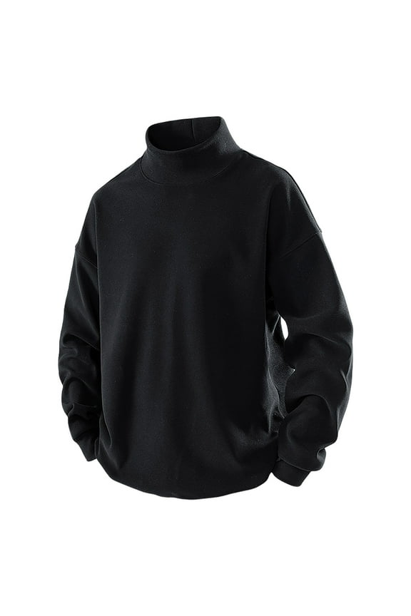 APEXFWDT Men's Big & Tall Warm Fleece Turtleneck Top Casual Long Sleeve Basic Shirt Cozy Pullover for Fall Winter,XL,Black