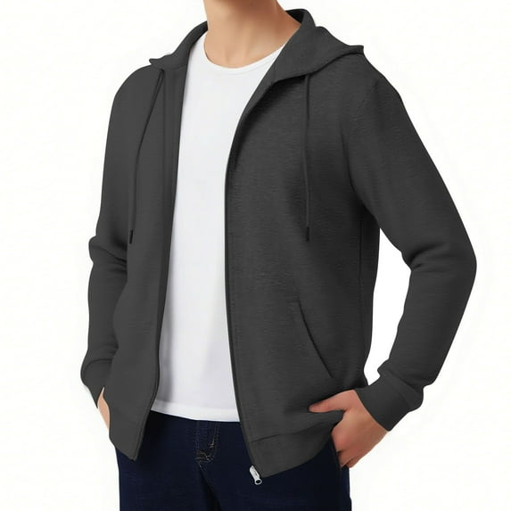 APEXFWDT Men's Big&Tall Zip-Up Hoodie Long Sleeve Light Fleece Athletic Jacket Casual Sweatshirt with Side Pockets,XL,Dark Gray