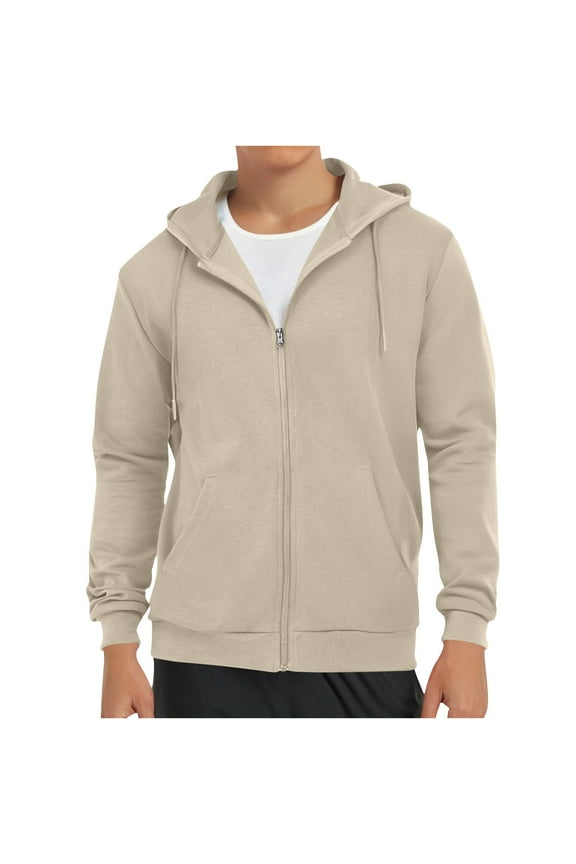 Men's Big&Tall Zip-Up Hoodie Long Sleeve Light Fleece Athletic Jacket Casual Sweatshirt with Side Pockets,XXXL,Beige