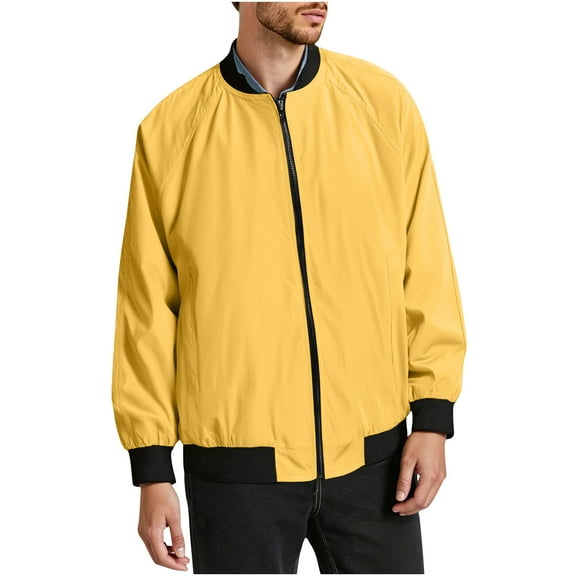 APEXFWDT Men's Big and Tall Baseball Jacket Outdoor Sport Coat Raglan Sleeves Bomber Jacket for Casual Daily Wear and Hiking,XXXXL,Yellow