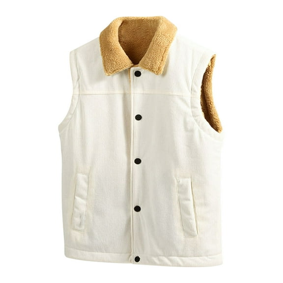 APEXFWDT Men's Big and Tall Corduroy Vest Sherpa Lined Button Down Sleeveless Coat witn 4 Pockets Warm Winter Vest,M,Beige