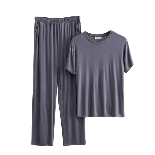 APEXFWDT Men's Big and Tall Pajamas Set Short Sleeve Bottom PJ's Pants 2 Piece Pjs Set Modal Sleep Night Suit Ultra Soft Sleepwear Lounge Set 3XL-6XL