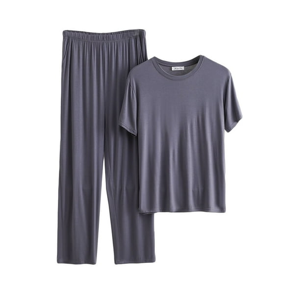 APEXFWDT Men's Big and Tall Pajamas Set Short Sleeve Bottom PJ's Pants 2 Piece Pjs Set Modal Sleep Night Suit Ultra Soft Sleepwear Lounge Set 3XL-6XL