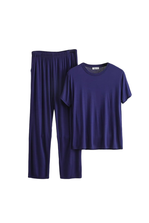 APEXFWDT Men's Big and Tall Pajamas Set Short Sleeve Bottom PJ's Pants 2 Piece Pjs Set Modal Sleep Night Suit Ultra Soft Sleepwear Lounge Set 3XL-6XL