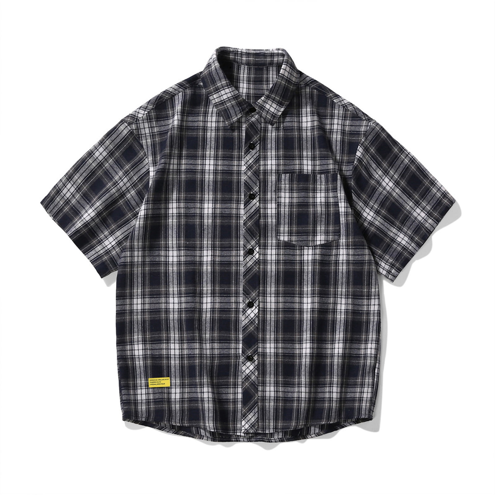 APEXFWDT Men's Big and Tall Short Sleeve Pocket Plaid Shirts