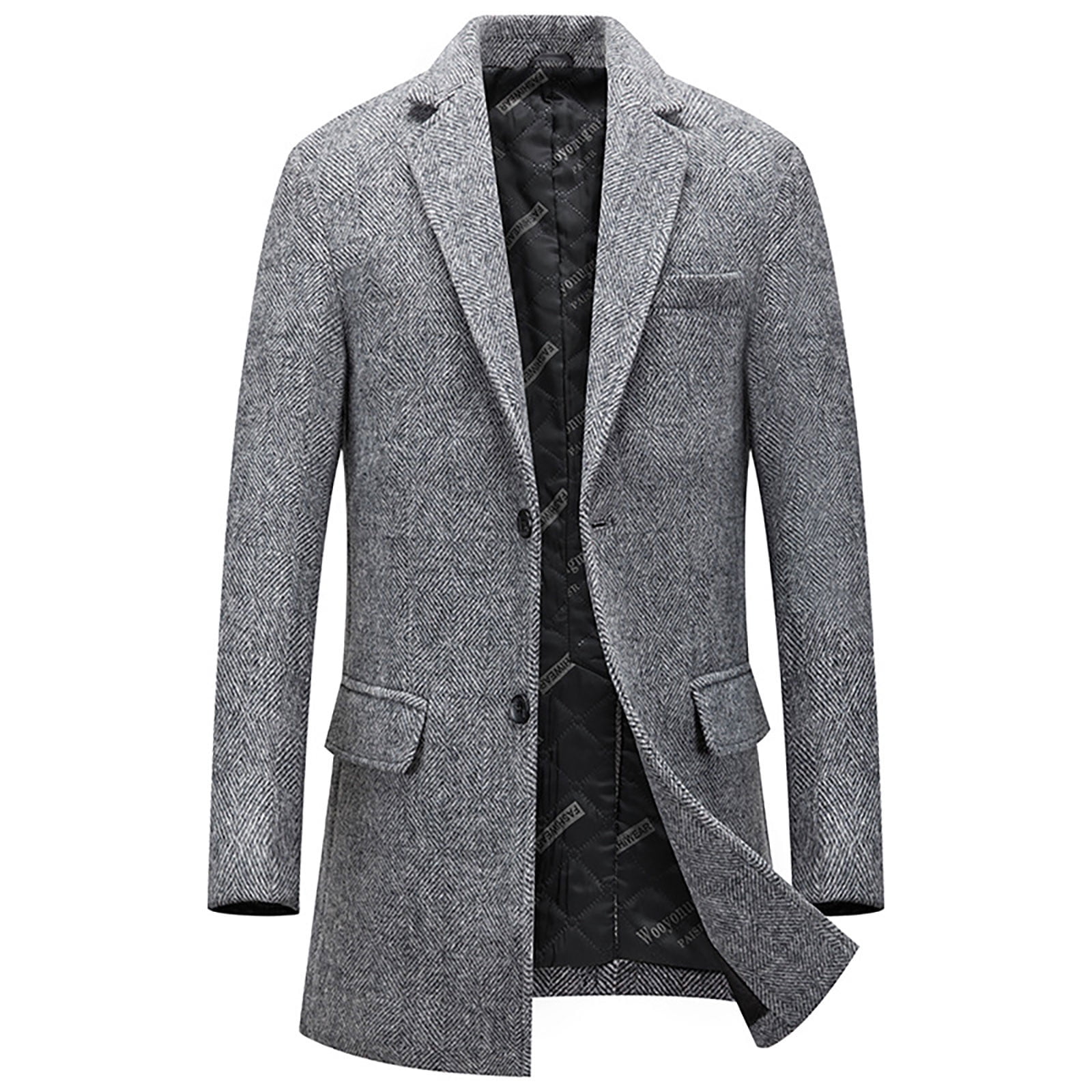 APEXFWDT Men s Big and Tall Trench Coat Herringbone Mid Long Wool Blend Overcoat Winter Classic Notch Lapel Slim Fit Topcoat Pea Coats M 4XL Walmart