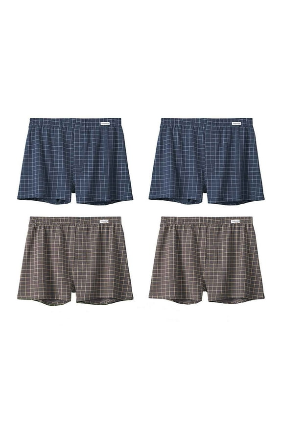 APEXFWDT Men's Big and Tall Underwear Boxers Elastic Waistband Cotton Boxer Shorts Soft Comfy Plaid Printed Boxers for Men 4 Pack