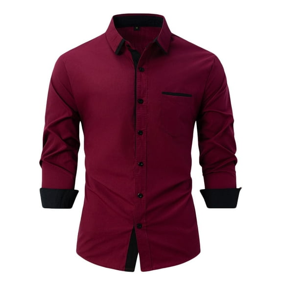 APEXFWDT Men's Business Dress Shirt Long Sleeve Casual Regular Fit Button Down Shirt Color Block Wrinkle-Free Shirts with Pocket