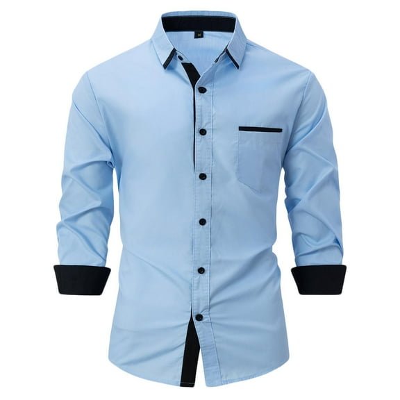 APEXFWDT Men's Business Dress Shirt Long Sleeve Casual Regular Fit Button Down Shirt Color Block Wrinkle-Free Shirts with Pocket