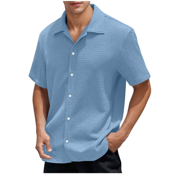 APEXFWDT Men's Button Down Dress Shirt - Casual Collared Short Sleeve Shirt Summer Shirts for Daily Wear & Outings,XL,Blue
