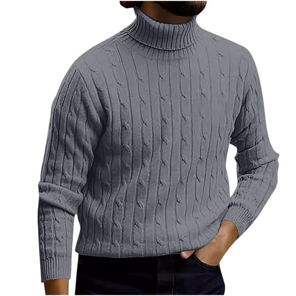 APEXFWDT Men's Cable Knit Turtleneck Sweater Thermal Pullover Long Sleeve Casual Top for Fall Winter,L,Dark Gray