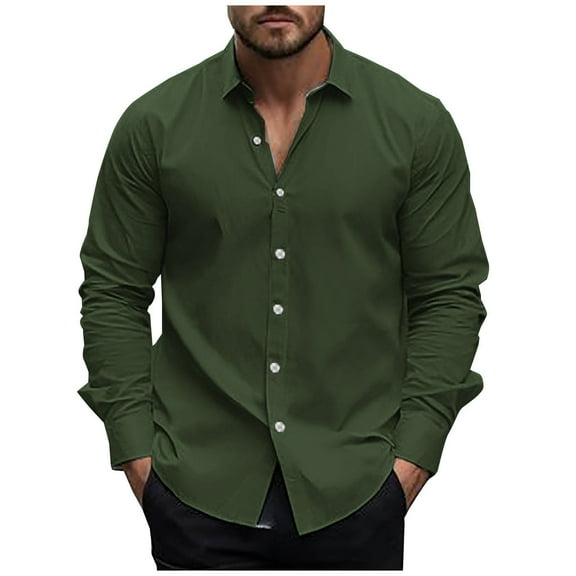APEXFWDT Men's Casual Comfort Stretch Shirt Point Collar Button Down Office Top Long Sleeves Smart Business Wear,XL,Army Green