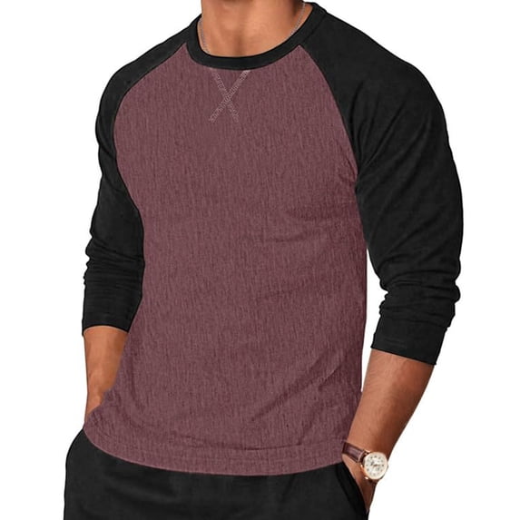 APEXFWDT Men's Classic Baseball Active T-Shirt Casual Long Sleeve Raglan Shirts Crewneck Athletic Shirts,M,Wine
