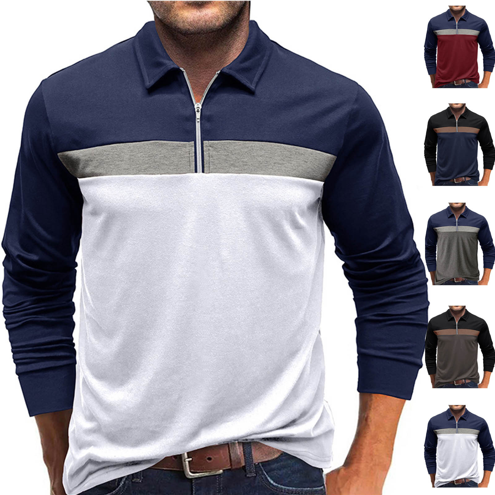 APEXFWDT Men's Classic Golf Shirt Casual Long Sleeve Color Contrast T