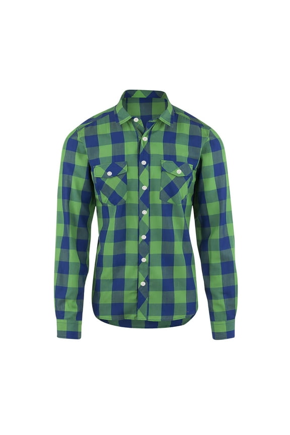 APEXFWDT Men's Classic Plaid Button Down Shirt - Flannel Long Sleeve Shirt with Dual Chest Pockets Office to Weekend Wear,XL,Blue