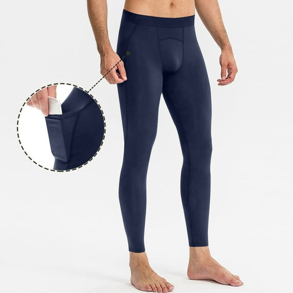 APEXFWDT Men's Compression Pants Pockets Gym Leggings Baselayer Running Tights for Men Sports Workout Basketball Athletic Cycling Pants L,Navy