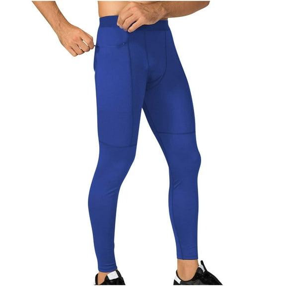APEXFWDT Men's Compression Pants Pockets Gym Leggings Baselayer Running Tights for Men Sports Workout Basketball Athletic Cycling Pants XXL,Blue