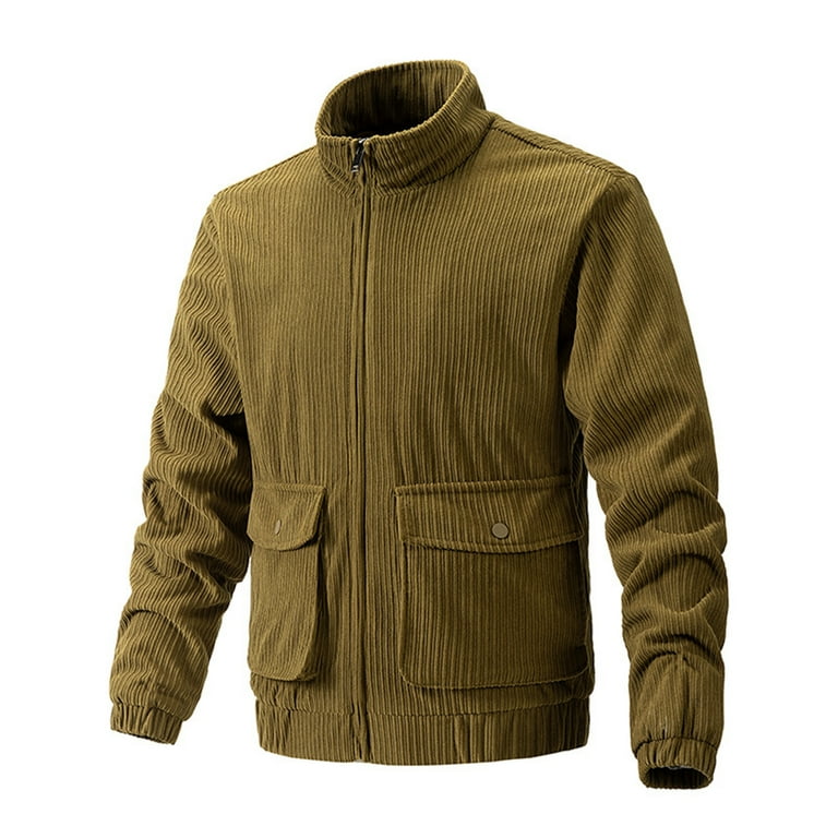 APEXFWDT Men s Corduroy Bomber Jacket Lightweight Full Zip Up Mock Neck Jacket Vintage Trucker Shackets Coat with Pockets