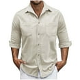 thumbnail image 1 of APEXFWDT Men's Corduroy Button Down Shirt Long Sleeve Lapel Shirt Jacket Casual Untucked Shirt with Double Pocket,M,White, 1 of 7