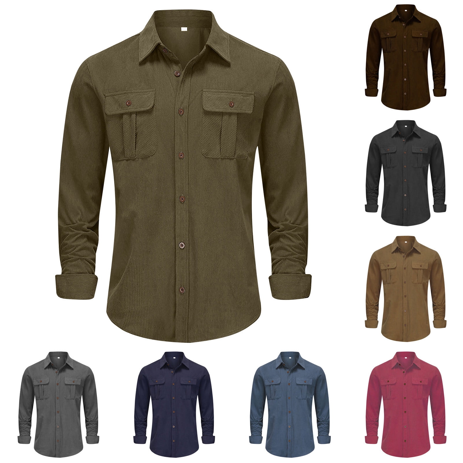 APEXFWDT Men's Corduroy Shirt Casual Long Sleeve Button Down
