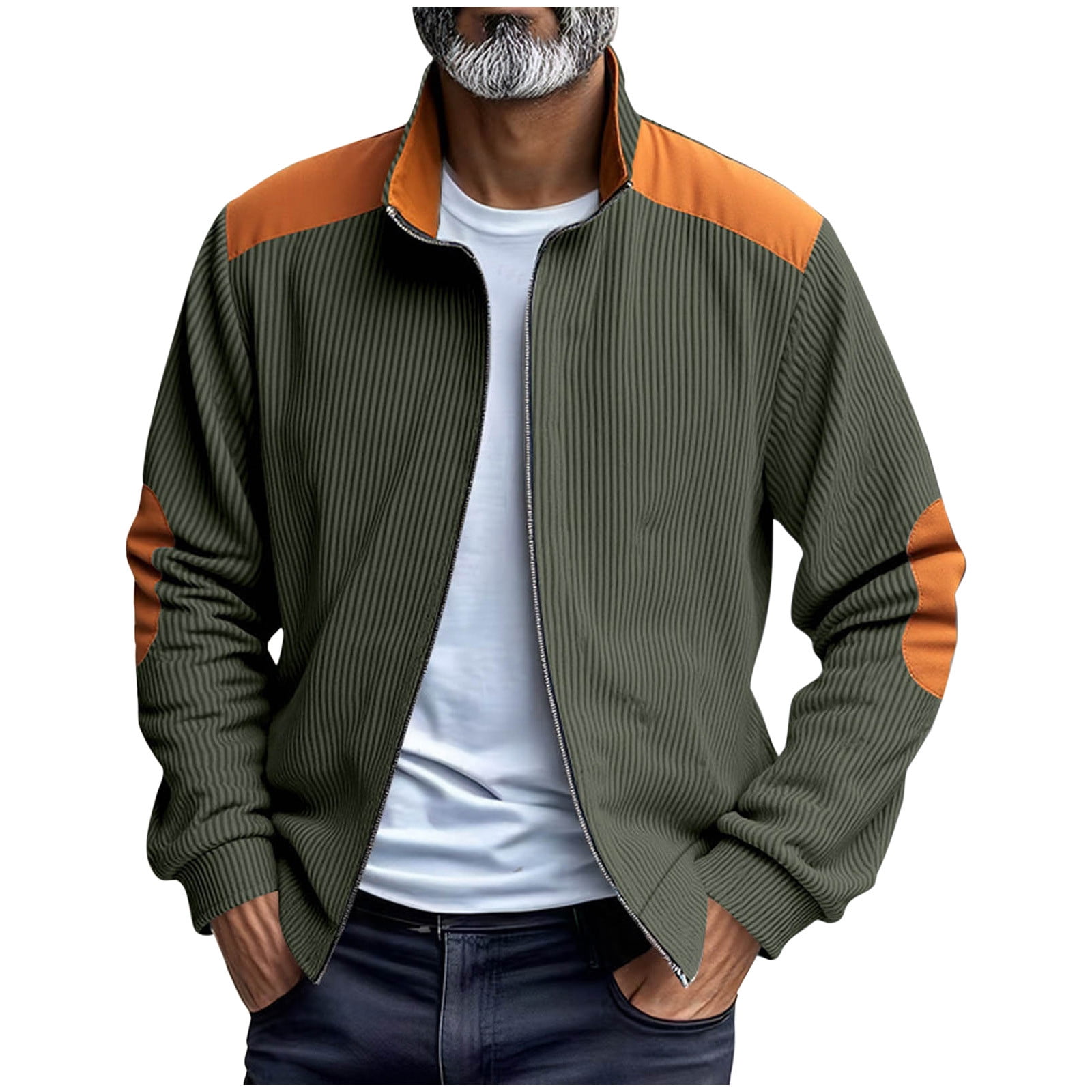 APEXFWDT Men's Corduroy Zip-Up Jacket Stand Collar Long Sleeve